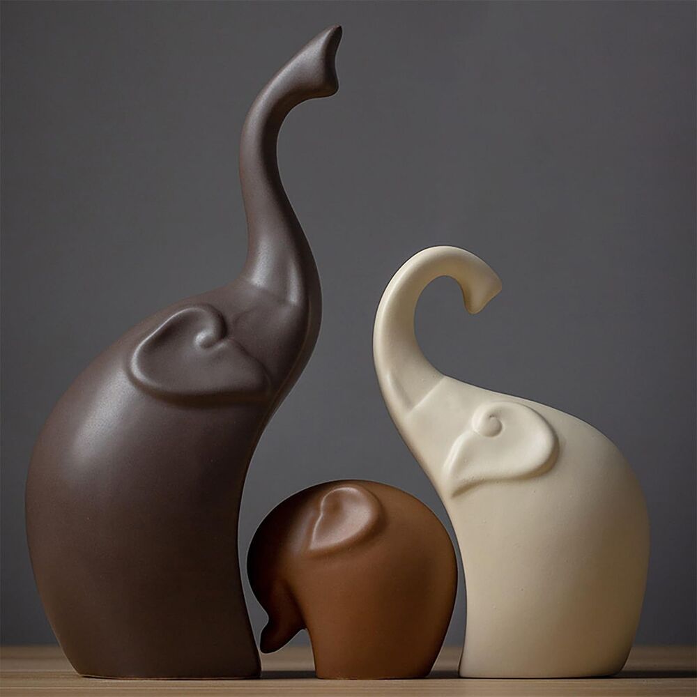 IDORTYBB Elephant Family Sculpture, Ceramic Figurines, Set of Three